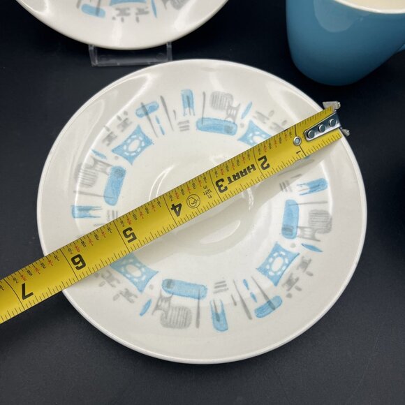 MCM 1950's Blue Heaven China Coffee /Tea Cup & Saucer 2 Sets - Picture 3 of 16